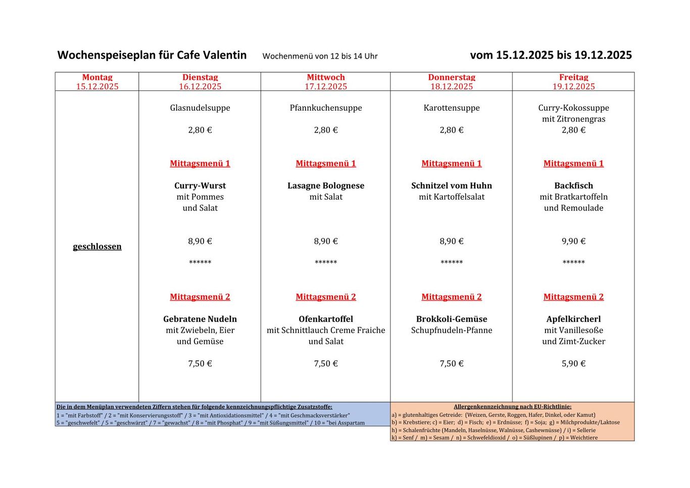 Speiseplan in Bearbeitung!