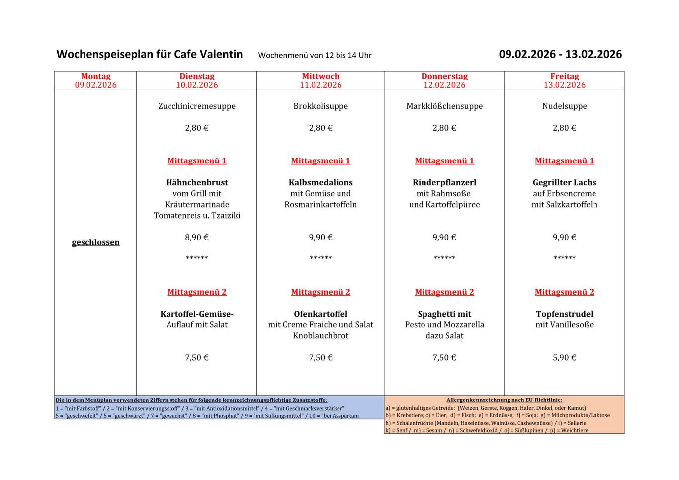 Speiseplan in Bearbeitung!