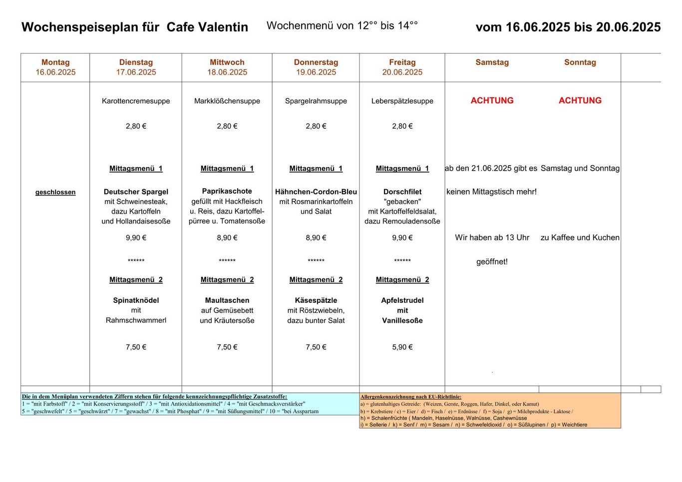 Speiseplan in Bearbeitung!