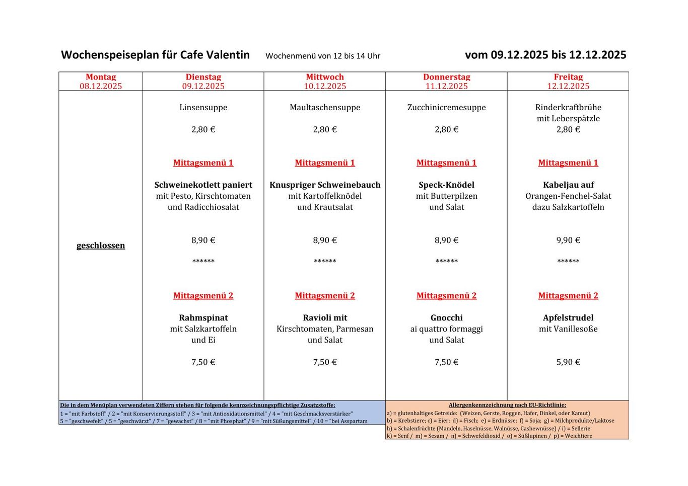 Speiseplan in Bearbeitung!
