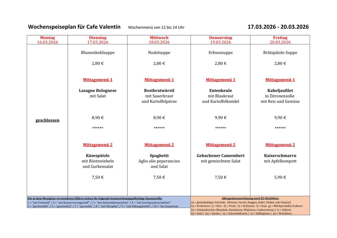 Speiseplan in Bearbeitung!